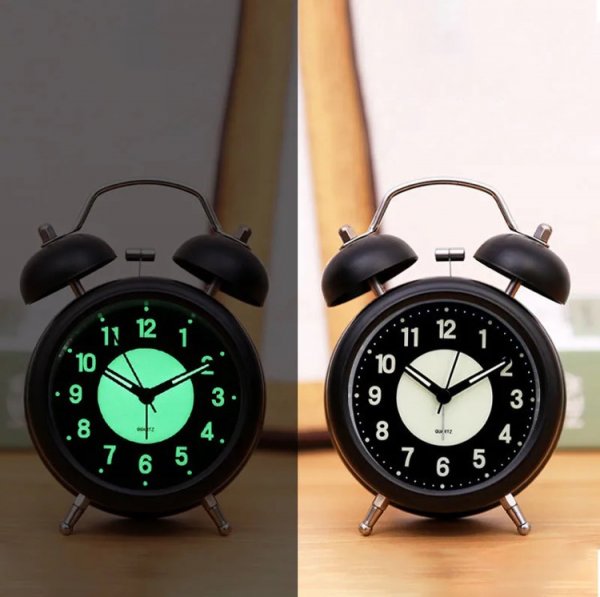 Retro Loud Alarm Clock Double Bell Mechanical Key Wound Silent Pointer Alarm Clock Night Light